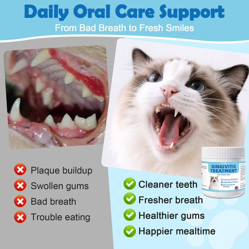 AETHER Cat Gingivitis Support, Oral Health Care Powder, Teeth & Gum Care for Cats, Helps Reduce Bad Breath, Plaque and Tartar Buildup, Soothes Sensitive Red Gums, Natural Plant Based Formula