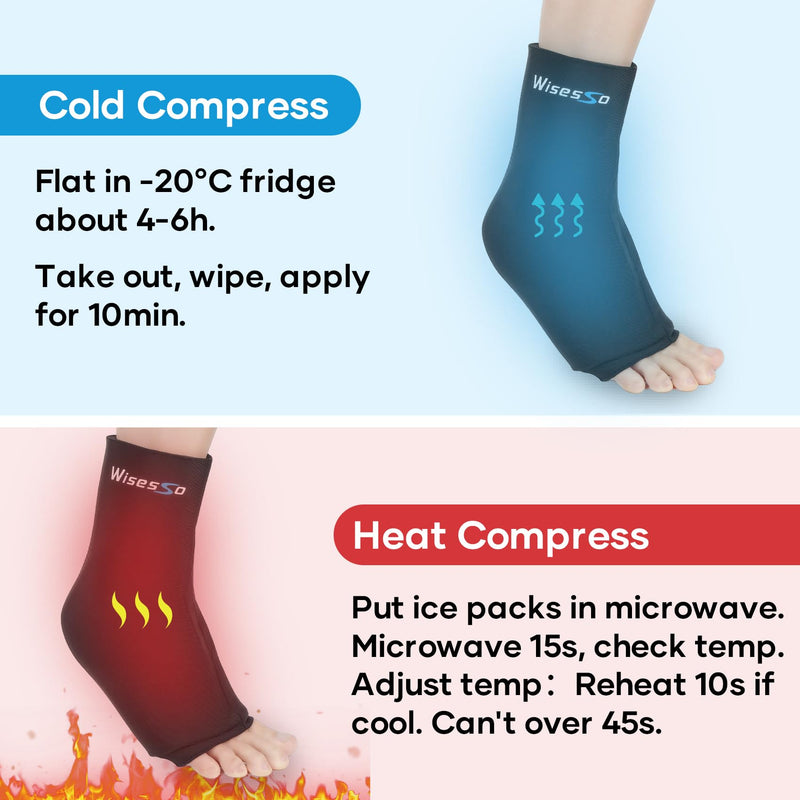 Ankle Ice Pack Wrap, Achilles Tendonitis Brace for Hot & Cold Compress, Resuable Ankle Ice Pack for Injuries, Swelling, Plantar Fasciitis, Sprained, Pain Relief (Black, 1 Pack) Black L-1pc - BeesActive Australia