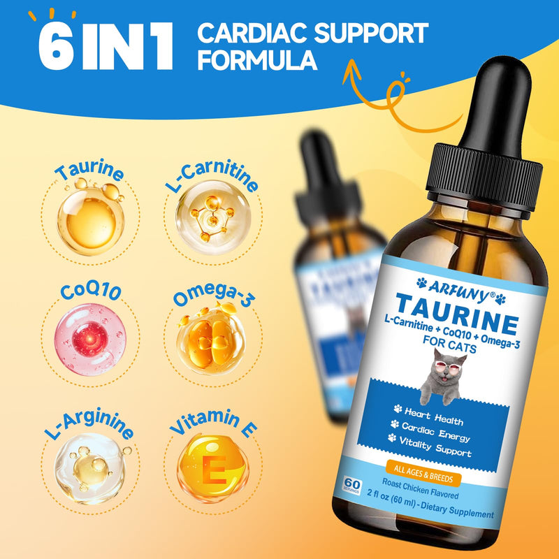 Taurine Supplement for Cats & Hairball Treatment for Cats - Heart Health, Cardiac Function Support - Kitten Furball Treatment - Supports Skin & Coat, Digestion