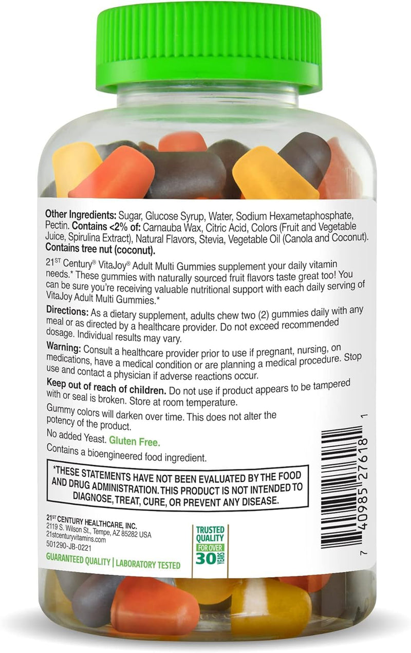 21st Century VitaJoy Adult Multivitamin Gummies, Cherry & Strawberry, 120 | Adult Multivitamin Gummies with Essential Vitamins & Minerals in Cherry & Strawberry Flavors, Pectin-Based & Gluten Free 120 Count (Pack of 1) Regular