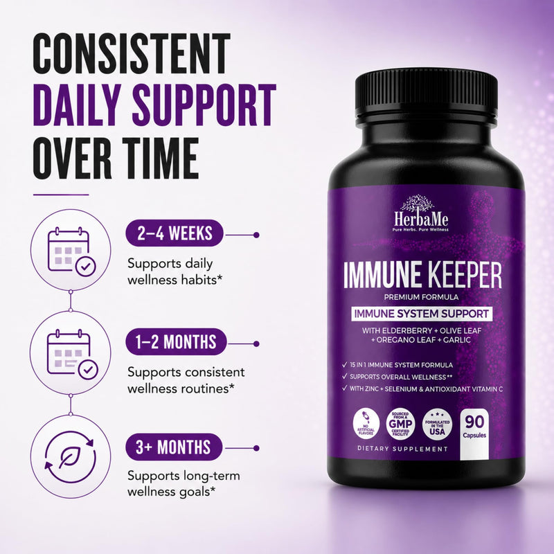 HerbaMe Immune Support Supplement with Elderberry, Quercetin & Zinc | 15-in-1 Formula with Vitamin C, Selenium, Olive Leaf, Garlic for Daily Health, Wellness & Antioxidant Support, 90 Capsules