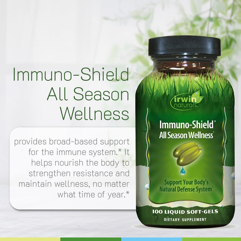 Irwin Naturals Immuno-Shield All Season Wellness Men 100 Liquid Softgels | Promote Body's Natural Defense System | Antioxidant Support and Immune Support for Men and Women | 100 Softgels 100 Count (Pack of 1)