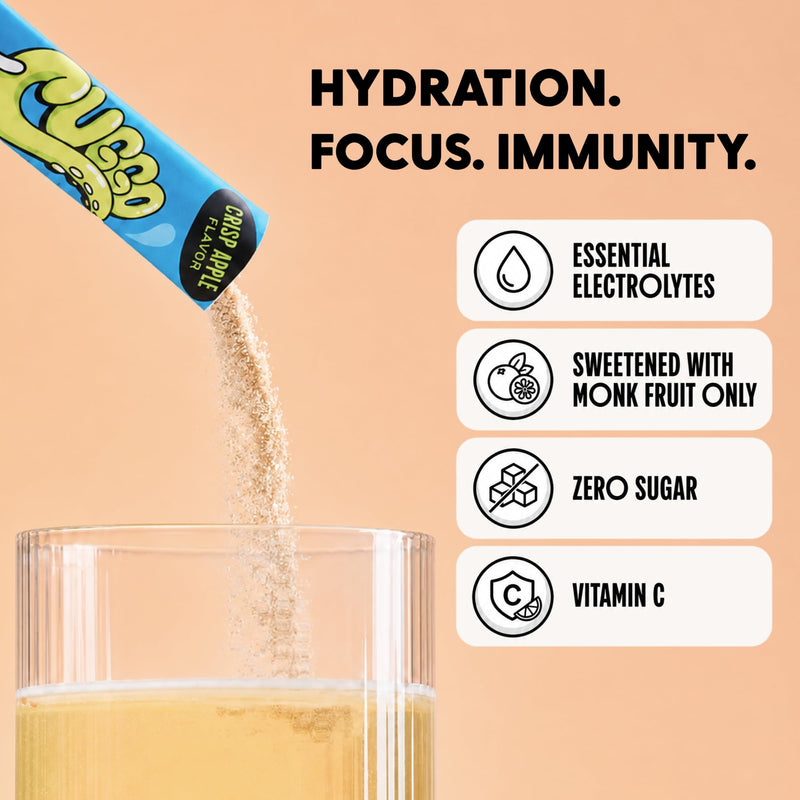 Kids Electrolytes Hydration Packets with No Added Sugar | Immunity Boosting Vitamins C, D, B & Zinc & Monk Fruit (15 Servings) (Apple Flavor)