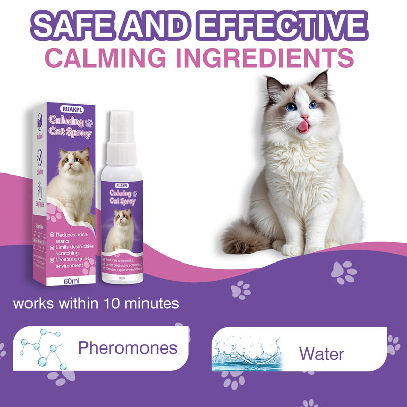 Cat Calming Spray 60 ML 2 Pack Calming Solution for Cats Cat Pheromone Spray Reduces Stress Anxiety Scratching Calming Spray for Cats Good for Home Travel Cat Pheromones Calming Spray