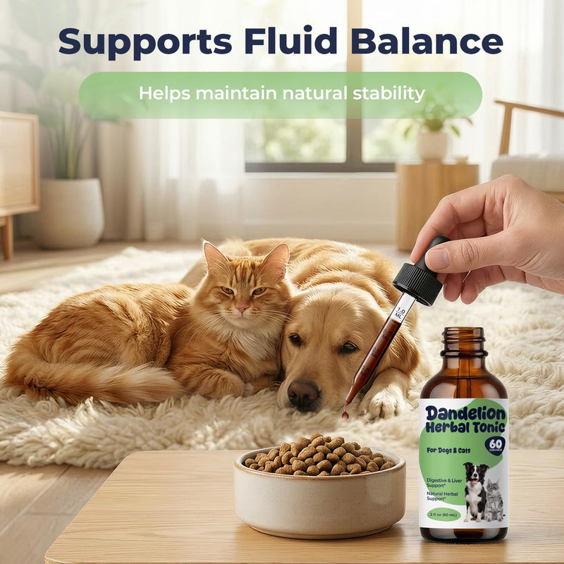 Dandelion Extract Drops for Dogs & Cats – Root & Leaf Herbal Support for Liver, Digestion & Fluid Balance, Daily Internal Balance Support, Liquid Pet Supplement, 2 fl oz