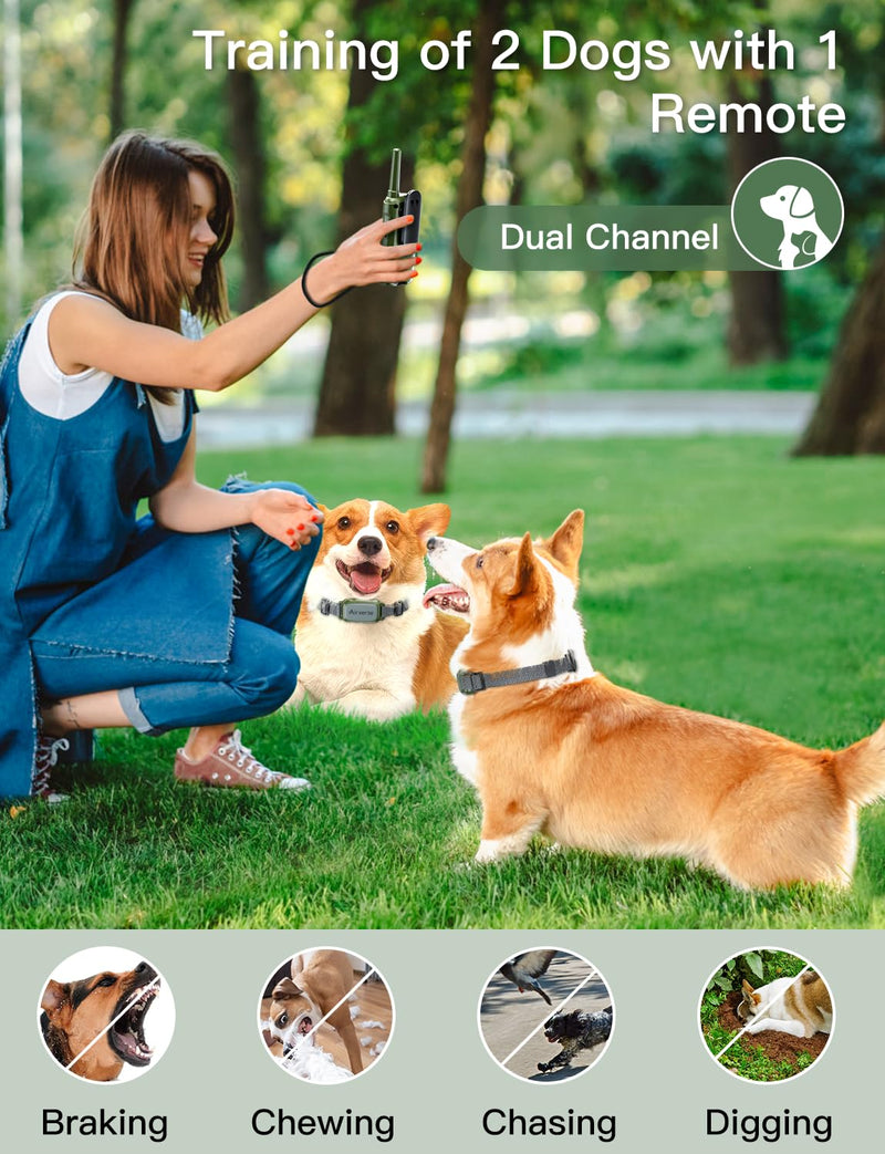 Dog Shock Collar 2 Dogs - 3300FT IP67 Waterproof Dog Training Collar with Remote, 3 Modes Electric Dog Bark Collar for All Breeds, Beep/Vibration/Humane Shock (1-16 Levels) Avocado Green 2-Pack - BeesActive Australia