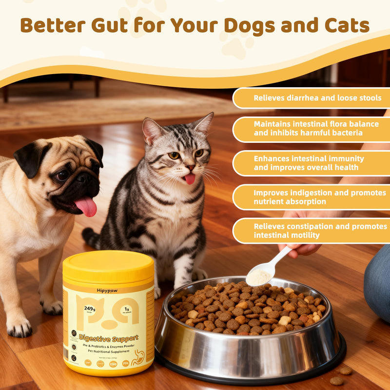 Digestive Probiotics for Dog - Digestive Enzymes Plus Probiotics & Prebiotics Promote Digestion and Regulate Gut Microbiota Balance for Cats and Dogs - 8.7oz Powder Yellow