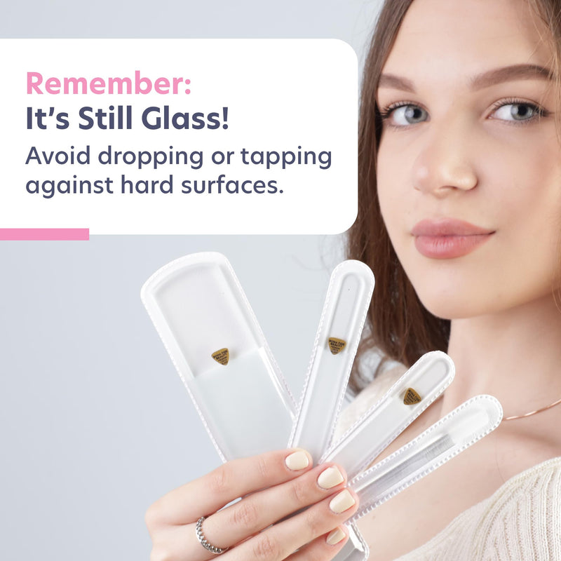 Bona Fide Beauty Nail Kit: Handmade from Czech Glass, Perfect Gift for Teenage Girl, 4PC Gift Set in Clear Color - Foot File, Travel Nail File, Glass File, 1 Cuticle Pusher