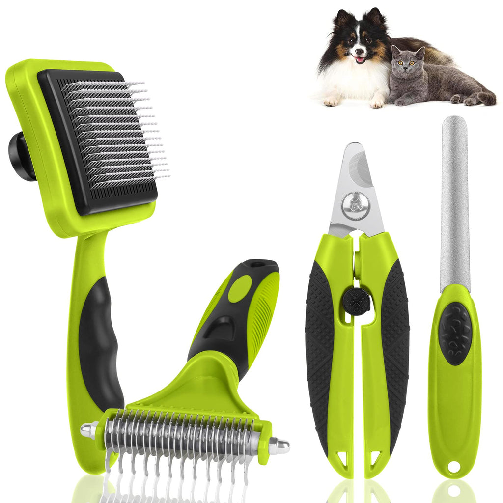 VSSHE Pet Grooming Brush, 4 in 1 Pet Massage Kit Round Head Steel Pet Dog Brush Cat Brush Professional Cat Brush Claw Trimmer for Dogs and Cats with Long or Short Hair