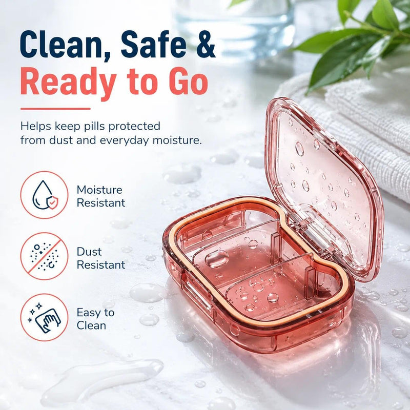 Mini Portable Vitamin Case Small Pill Box Travel Organizer, Red | Daily Supplement Container Fish Oil Storage. For commuting, school, office, travel, daily carry, storage, and organization.