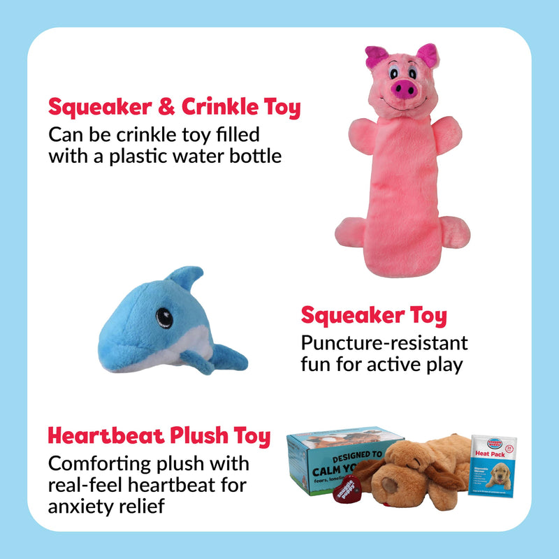 Snuggle Puppy Original, Dog Toy with Calming Heartbeat, Soothing Plush Companion Reduces Pet Anxiety, Includes Heat Pack & Batteries + 2 Tender-Tuff Dog Toys, Squeaker & Bottle Toy Biscuit Bundle 1