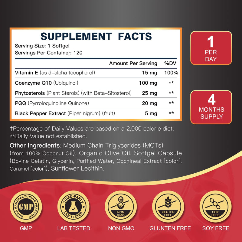 DRFOSTER CoQ10 Ubiquinol 100mg Supplement, Coenzyme Q10 120 Softgels | Maximum Absorption CoQ10, PQQ & MCT, Heart Support, Promotes Energy & Vitality, Antioxidant Support, Non-GMO, Gluten-Free 120 Count (Pack of 1)