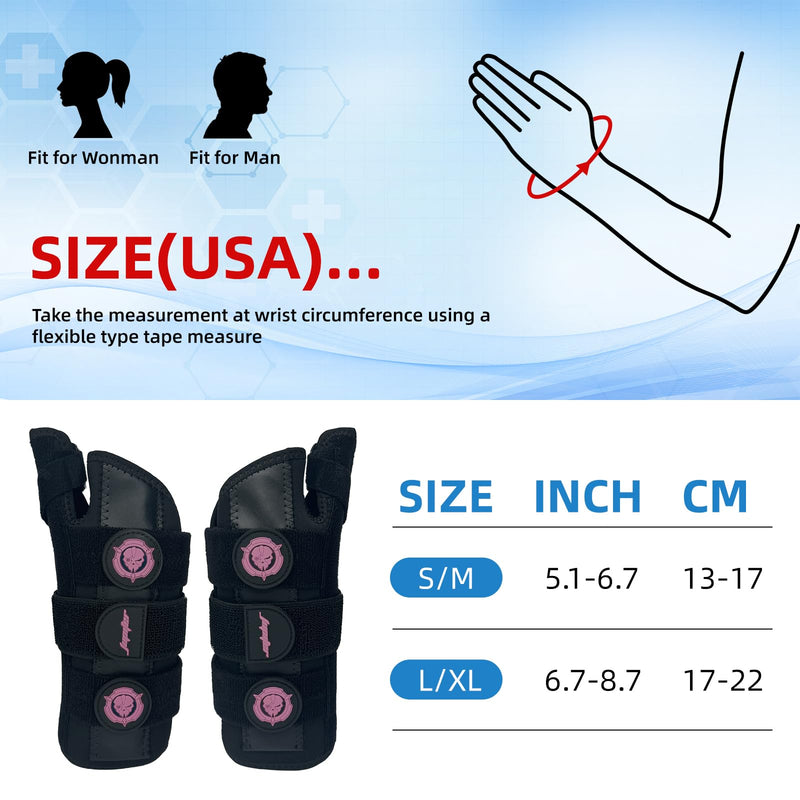 JUPITER Carpal Tunnel Wrist Brace with Thumb Support, Day & Night Thumb Spica Splint for Right Hand, Ideal for De Quervains Tenosynovitis, Tendonitis & Typing Pain Relief - Small/Medium, Black-Pink for Men & Women Right Hand-Pink