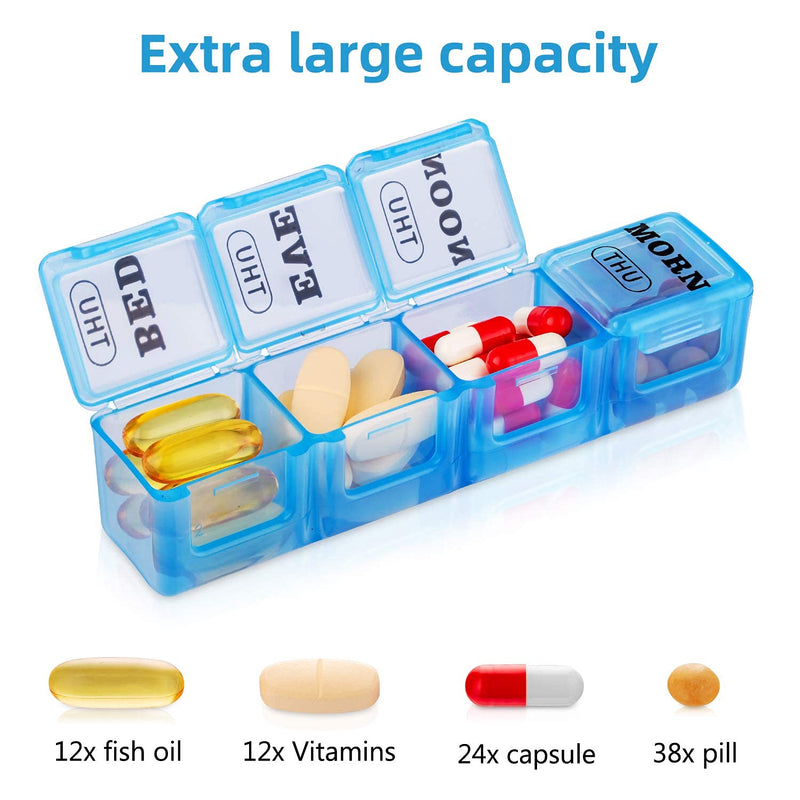 XL Large Weekly Pill Organizer 4 Times a Day, 7-Day Pill Boxes AM PM, Big Compartments Pill Case, Monthly Medication Organizer 28 Days Dispenser for Fish Oils, Vitamin Holder Supplement White - BeesActive Australia