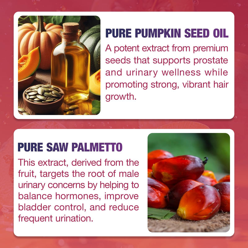 Haohan Pumpkin Seed Oil Gummies with Saw Palmetto for Hair Growth in Women & Men - Organic Hair Skin & Nails Supplement with High-Purity Extract - Sugar-Free, Non-GMO, Raspberry Flavor, 60 Count