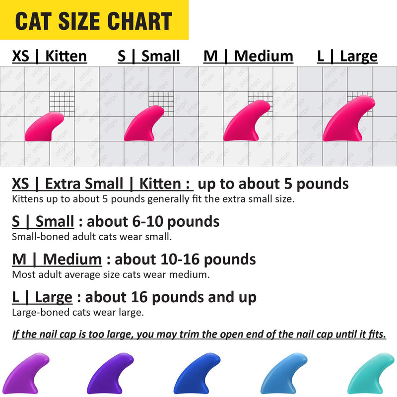 zetpo 100 pcs Cat Nail Caps | Cat Claw Covers | with Adhesives and Applicators (M, Purple, Violet, Blue, Sky Blue, Turquoise) Medium - BeesActive Australia