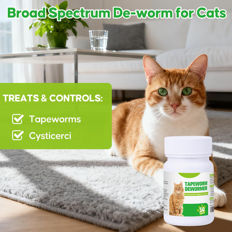 Tapeworm Dewormer for Cat, Prazi-qantl Tablets Tapeworm Treatment, Broad Spectrum for Cats and Kittens 6 Weeks and Older, Small & Easy to Administer, 50 Tablets