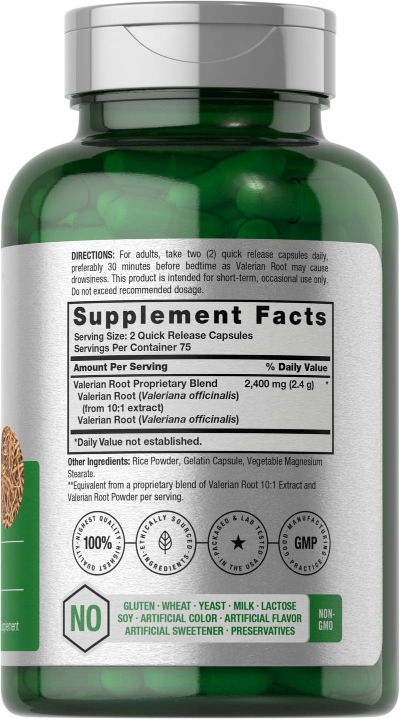 Horbäach Valerian Root Capsules | 2400 mg | 150 Count | Extract Supplement | Non-GMO, Gluten Free - BeesActive Australia
