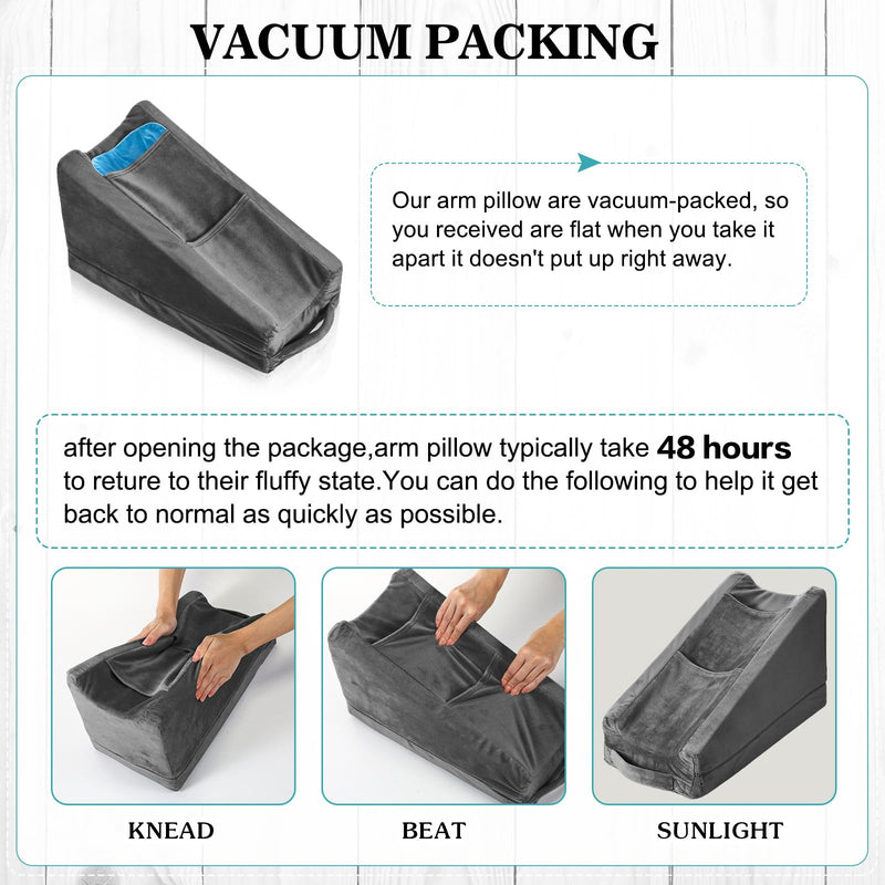 Buryeah Arm Elevation Pillow with 2 Pockets, Soft Ergonomic Support Pillow for Elbow Rest Wedge Broken Arm Gifts with High Density Foam for Recovery Sleeping(Dark Gray) Dark Gray - BeesActive Australia