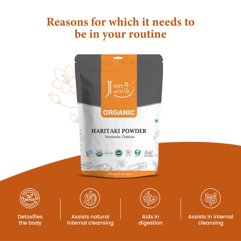 Just Jaivik 100% Organic Haritaki Powder - Terminalia Chebula -227g / 0.5 LB - USDA Certified Organic - an Ayurvedic Herb for Healthy Digestion, Detoxification & Rejuvenation 8 Ounce (Pack of 1) - BeesActive Australia