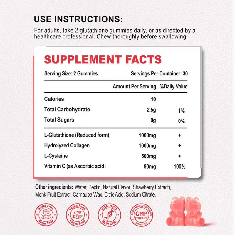 2 Pack Glutathione Collagen Gummies, Collagen Gummies with Vitamin C, Glutathione Supplement for Women, Hair Skin Nails Muscle & Joint, Anti-Aging, Vegan, Sugar Free, Strawberry Flavor, 120 Count Glutathione Strawberry 60 Count (Pack of 2)
