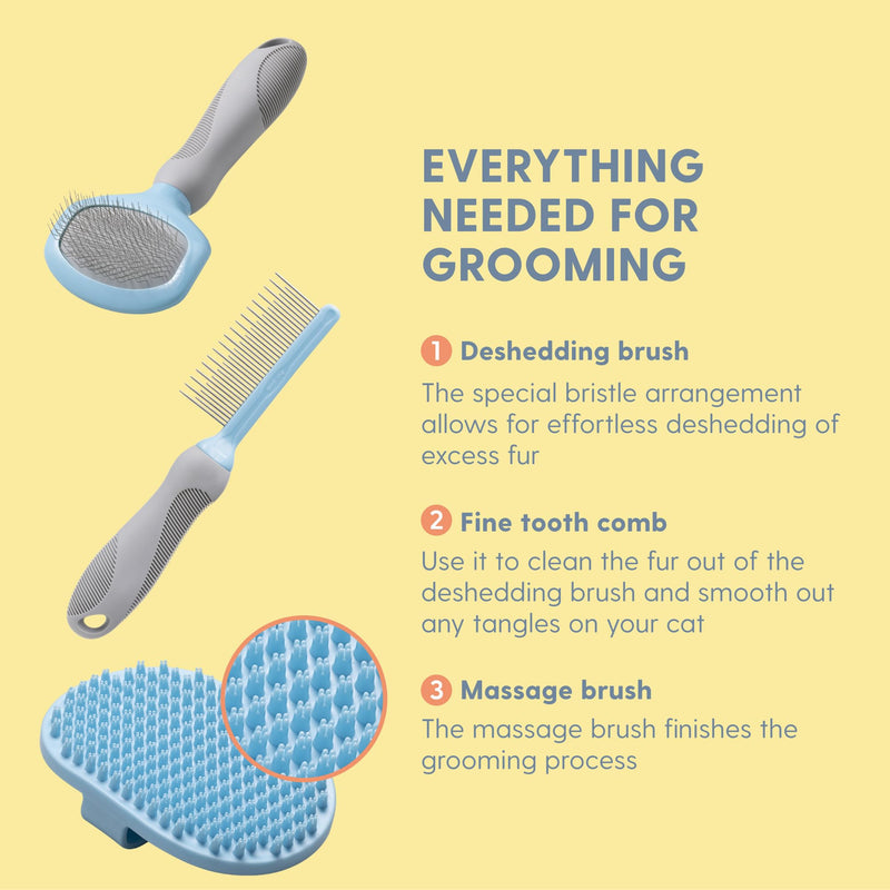 The Cat Ladies Cat Grooming Kit - 5 Piece Brushes Kit - With Comb and Matted Fur Undercoat Deshedding Cat Hair Brush for Long Haired Cats or Short Haired Kittens or Bunny Rabbits - BeesActive Australia