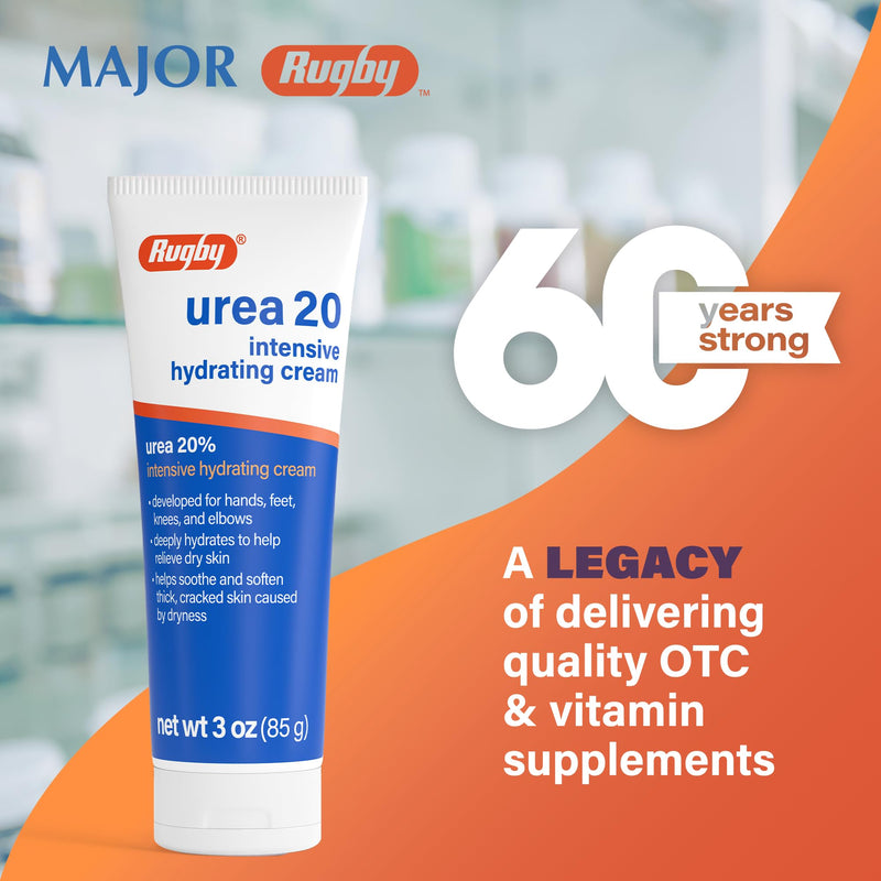 Rugby Urea 20% Intensive Hydrating Cream - Urea Cream for Feet, Hands, Knees, and Elbows - 3 Oz (1 Pack) - BeesActive Australia