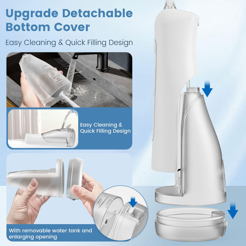 Water Flosser for Teeth with Detachable Washable Tank, 5 Modes Rechargeable Cordless Oral Irrigator, 300ml Portable Dental Flosser, IPX7 Waterproof for Home & Travel, White White 300ml