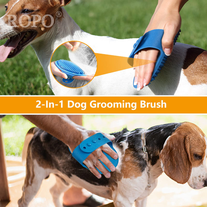 ROPO Dog Grooming Brush, Pet Shampoo Bath Brush Soothing Massage Rubber Comb with Adjustable Ring Handle for Long Short Haired Dogs and Cats 2pcs - BeesActive Australia