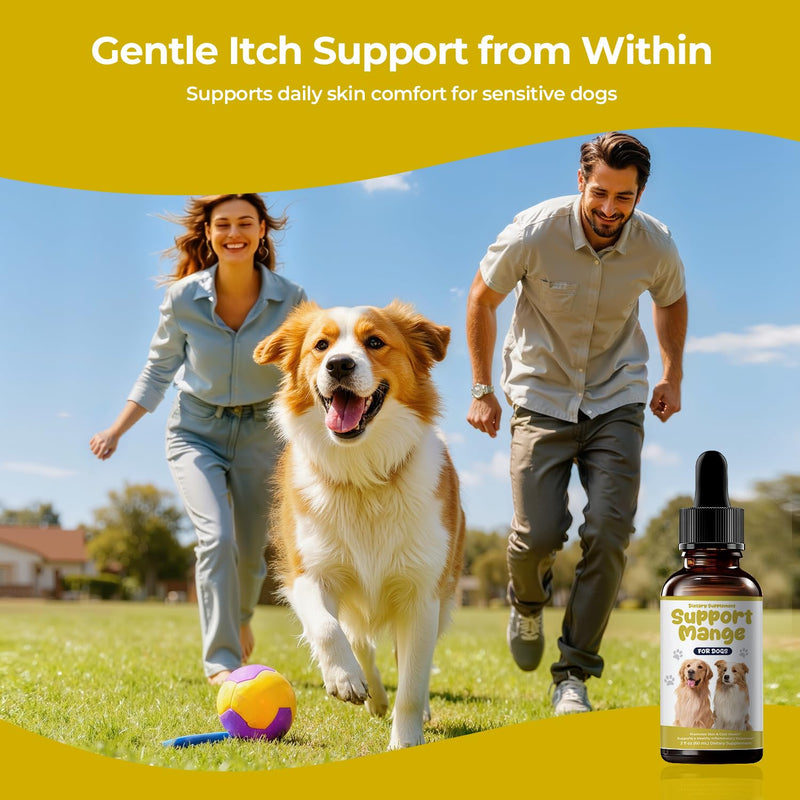 Mange Treatment Dogs, Itchy Skin Relief Drops, Helps Calm Scratching & Support Coat Recovery, Gentle Daily Dog Skin & Coat Support Supplement, 2 fl oz