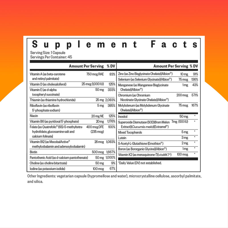 Seeking Health Multivitamin One - Supplement with Zinc, Vitamin B12, & Vitamin A - Magnesium-Free Formula - Multivitamin Supports Methylation & Healthy Aging - 45 Capsules