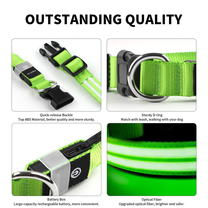 PcEoTllar Rechargeable Dog Light Collar, Luminous Dog Collar, Illuminated LED Collar for Dogs for Small Medium Large Dogs, Dog Light Collar, Waterproof, 3 Light Modes, Green-M M - BeesActive Australia