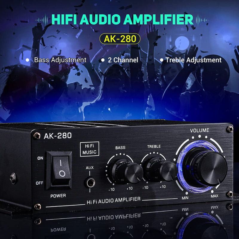 Facmogu AK280 200W Mini 2.0 CH Audio Power Amplifier, Speaker Amp Receiver
