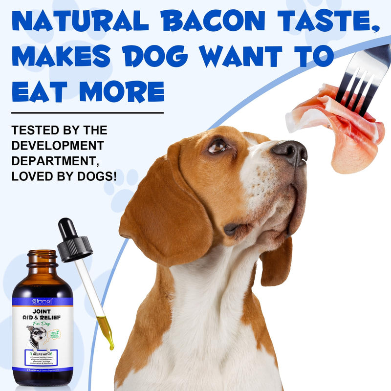 Joint Aid & Relief Supplement for Dogs with Glucosamine & Natural Oils - Liquid Supplement to Promote Healthy Joints, Cartilage & Mobility - Bacon Flavour Dietary Drops, 2 fl oz (60 mL)
