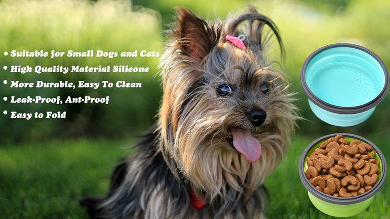 Collapsible Dog Bowls with Lids, 2 Pack Travel Dog Bowls for Small Size Dogs, Silicone Portable Dog Food Bowls Water Cup Cat Bowls Dish for Camping Traveling Walking, 12 oz 350ml S Blue / Green - BeesActive Australia