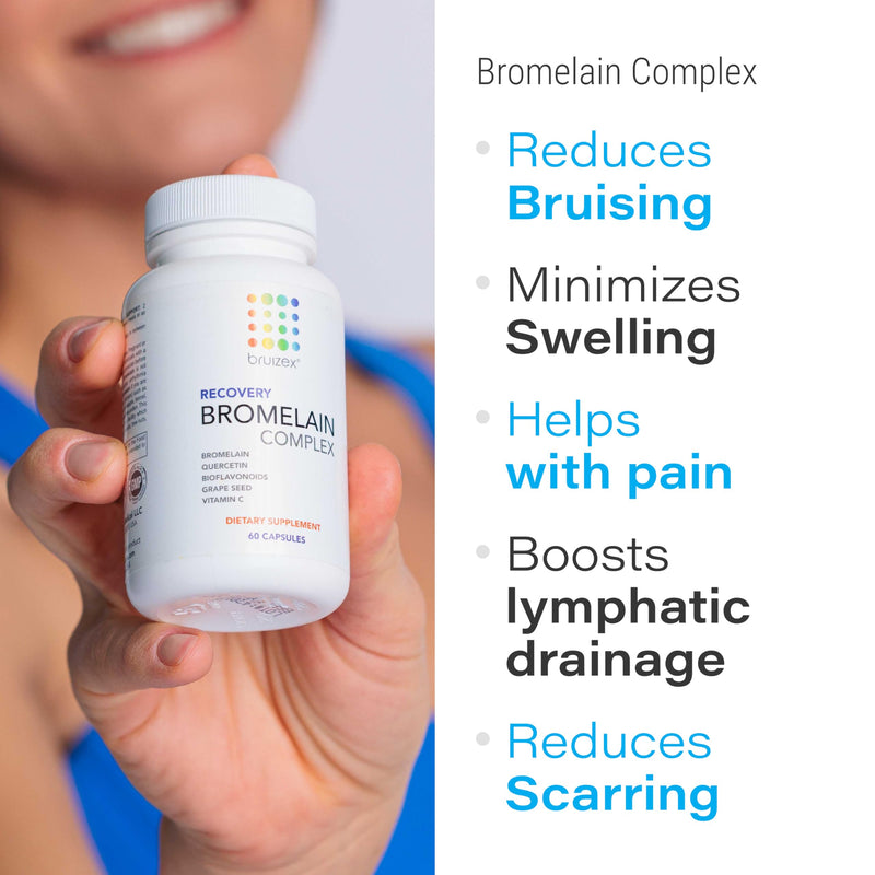 Bruizex Bromelain & Quercetin Recovery Complex - Post Surgery Recovery Bruising, Swelling Relief, Lymphatic Drainage - Post 360 lipo, BBL, Liposuction, Tummy Tuck - Non GMO - 60 Capsules