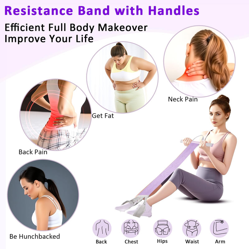 2-Pack Fabric Resistance Band with Handles,Non-Slip Foot Pedal Puller Resistance Band for Legs & Glutes Working Out,Portable Yoga & Physical Therapy&Home Fitness Accessories for Women & Men