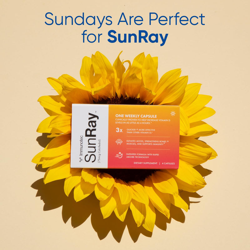 Sunray® Calcifediol Vitamin D Supplement | Fast-Acting Once-Weekly Vitamin D | High Bioavailability 25-Hydroxyvitamin D | Immune, Mood, Bone & Muscle Support | 4 Capsules 4 Count (Pack of 1)