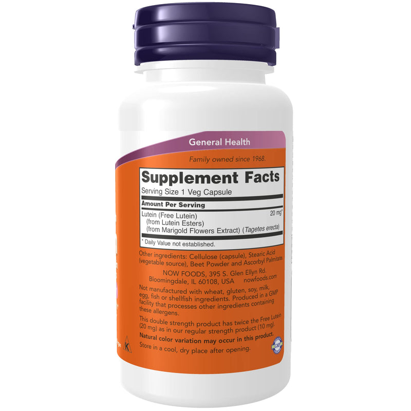 NOW Supplements, Lutein 20 mg with 20 mg of Free Lutein from Lutein Esters, 90 Veg Capsules (Pack of 2) 90 Count (Pack of 2)