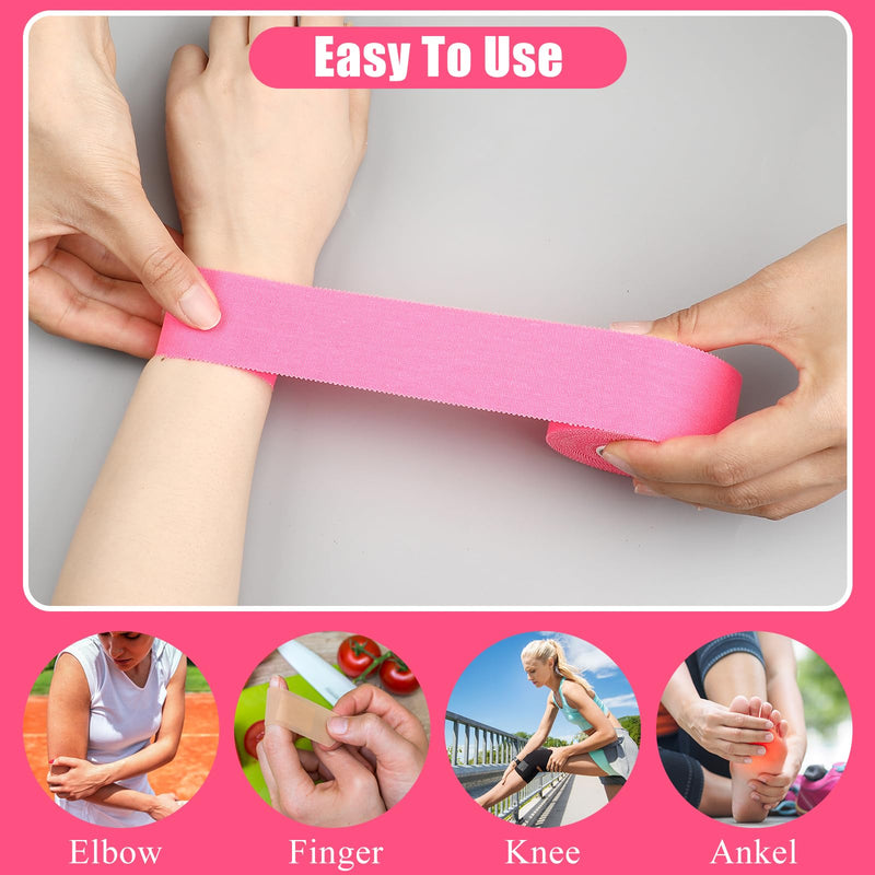 Hoolerry 12 Rolls 130 Yard Athletic Sports Tape Pre Wrap Very Strong Easy Tear No Sticky Residue Tape for Fingers Ankles Wrist Injury Wrap, Football Baseball Hockey Soccer(1.5 in,Pink) 1.5 In Pink - BeesActive Australia
