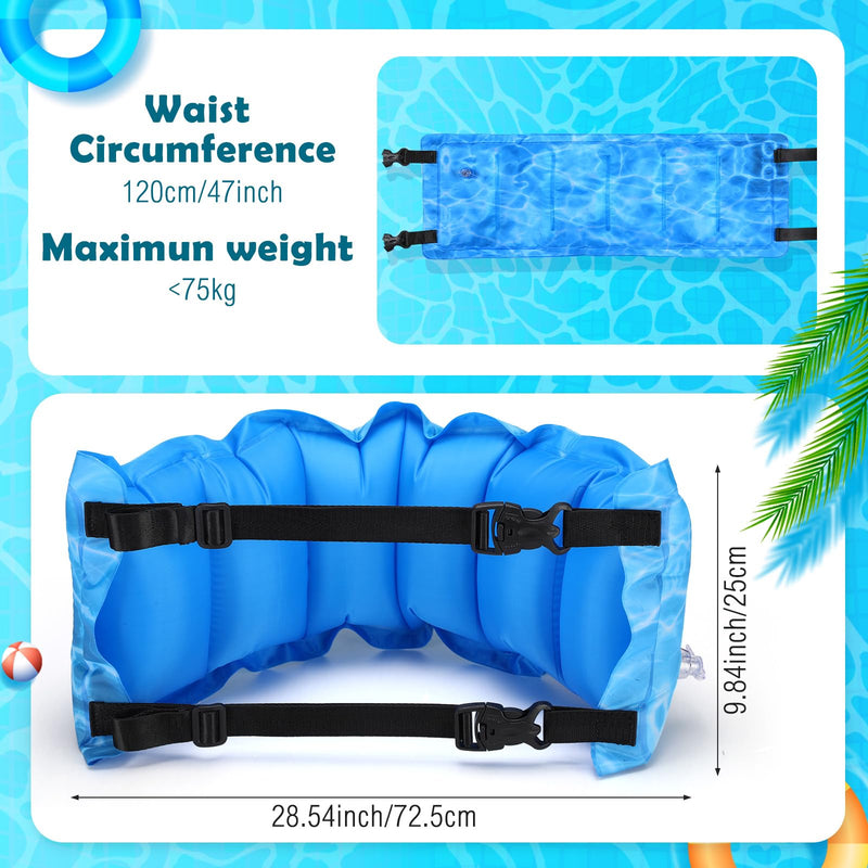 VioraWhite 2 Pcs Inflatable Swim Belt Portable Waist Floatation Aid for Adults Women Adjustable Floating Training with Safety Buckle and Rope Pool Exercise Equipment for Beginners(Water Pool Print) - BeesActive Australia