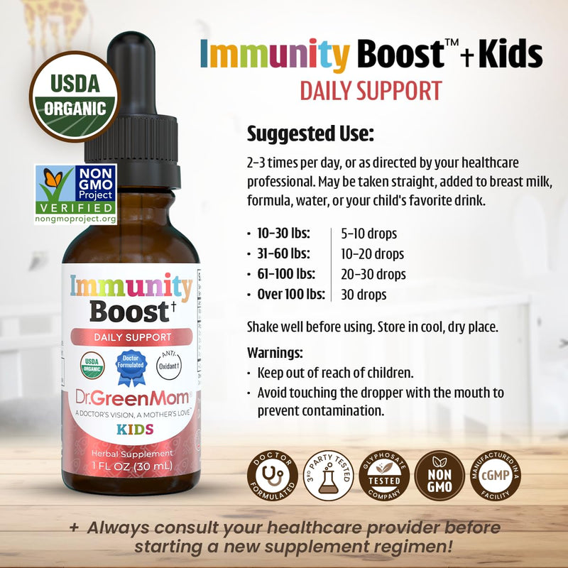 Immunity Boost Kids — Echinacea Elderberry Astragalus & VIT C | Child & Baby Immune Support Drops — Liquid Drops with Vitamin C — Natural Raspberry Flavor — 30 Servings, Organic, 1 Fl Oz 1.0 Fluid Ounces
