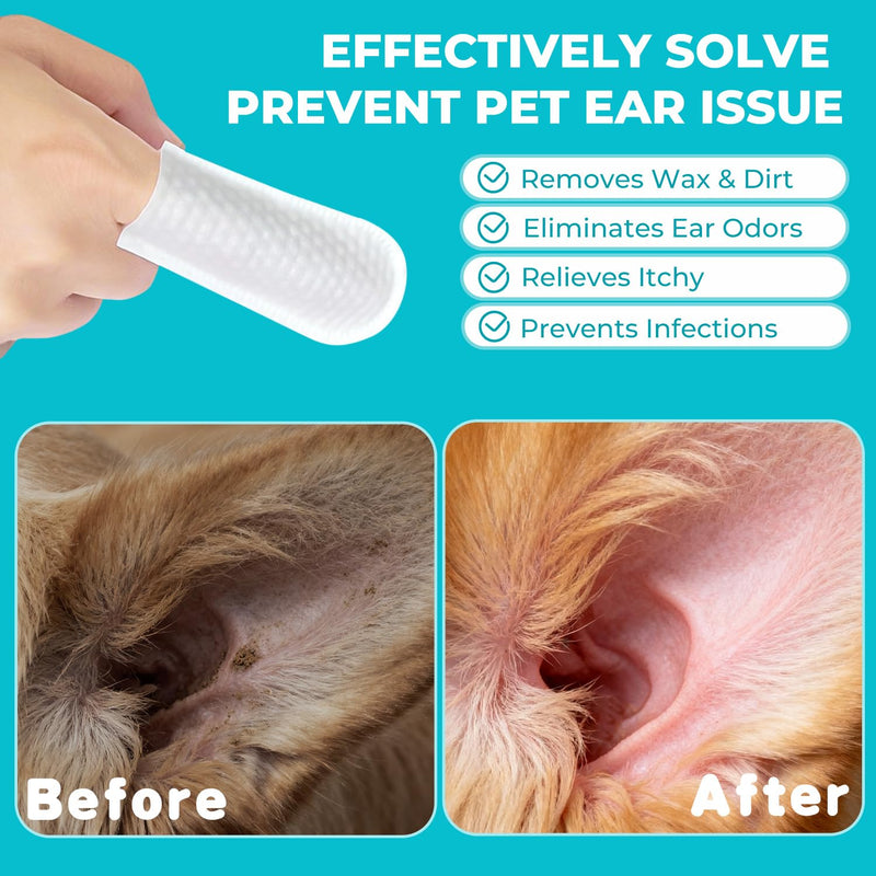 Pet Ear Cleaner Finger Wipes for Dogs, Cats, Gentle Alcohol-Free Formula, Removes Wax, Debris, 50 Count, Vet Approved, 4x8cm Ear Finger Wipes - 50Counts