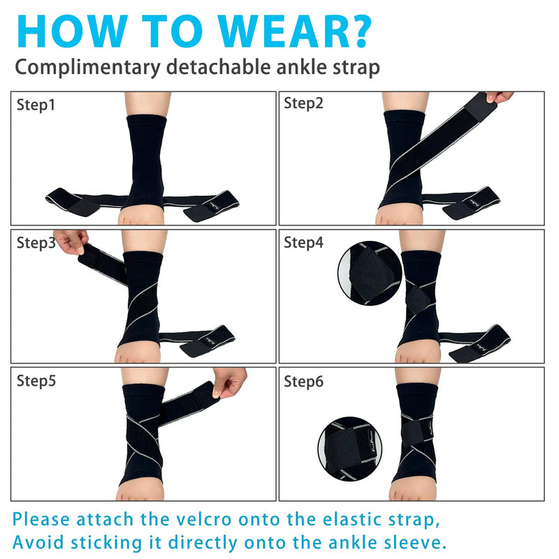 Ankle Brace for Women Men-2 Pack Copper Ankle Compression Sleeve Support for Sprained Ankle, Plantar Fasciitis Relief & Achilles Tendonitis Brace, Sports, Running, Black, L Black, Copper Infused Ankle Brace for Women Men