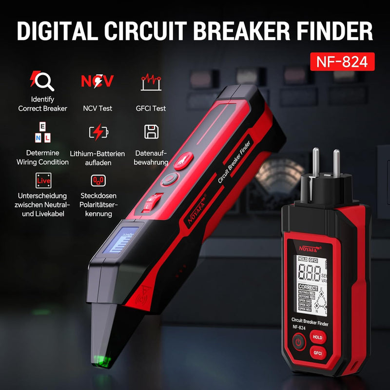 NOYAFA NF-824 Circuit Breaker Finder Tool with 3 Accessories &GFCI Outlet Tester