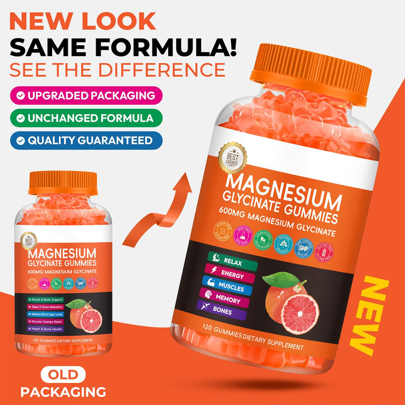 Magnesium Glycinate Gummies, High Absorption Magnesium Complex, Grapefruit | Magnesium Glycinate Gummies with Calcium, Vitamin B6 & D3. Sugar Free Chews, 120 Count, Supports Relaxation & Nighttime 120 Count (Pack of 1)