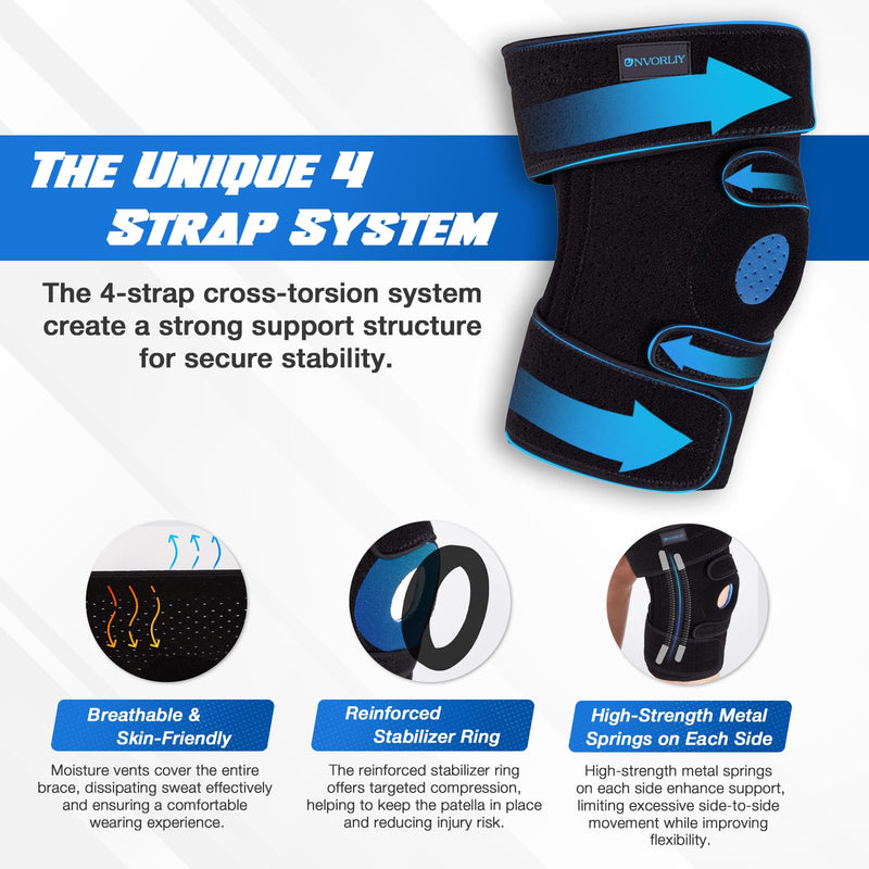 Nvorliy Plus Size Knee Brace for Knee Pain, Extra Large Knee Brace for Women and Men, Adjustable Knee Support with Side Stabilizers for Knee Pain Relief, Arthritis, ACL, LCL, MCL, Injury Recovery 5XL/6XL Black