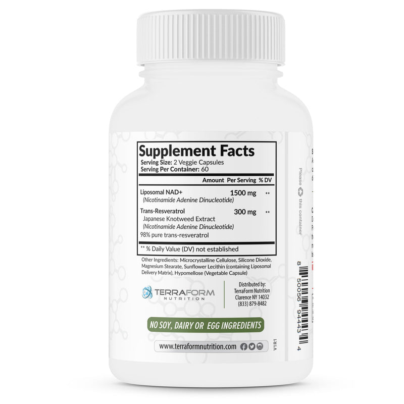 Liposomal NAD+ Resveratrol Supplement – 1500mg NAD+ & 300mg 98% Trans-Resveratrol – 60-Day Supply – Advanced NAD+ Complex for Cellular Energy & Healthy Aging Support