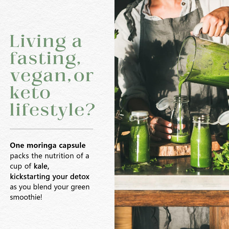 Moringa Pure Capsules 800mg Supplment, Supports Energy, Skin & Gut Health, Non-GMO & Gluten Free, Made in USA - 60 Vegan Capsules