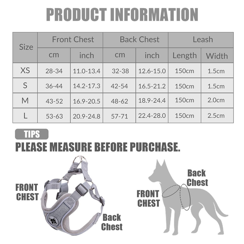 Patas Lague Dog Harness with Leash Set Adjustable Soft Padded Step-in Solid Dog Vest Harness No Choke No Pull Reflective for Medium Dogs with Poop Bags and Dispenser Grey L L (Neck 20.9-24.8'' Chest 22.4-28.0'') - BeesActive Australia